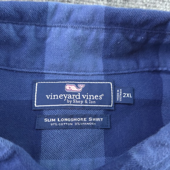 Vineyard Vines Slim Fit Longshore Shirt 2XL Blue Plaid Flannel Long Sleeve - Picture 3 of 8